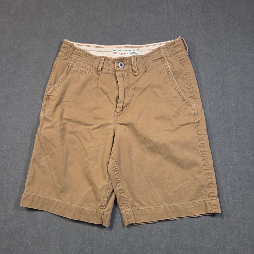 American Eagle Chino Shorts Mens 32 Tan Khaki Longer Length Cotton Twill